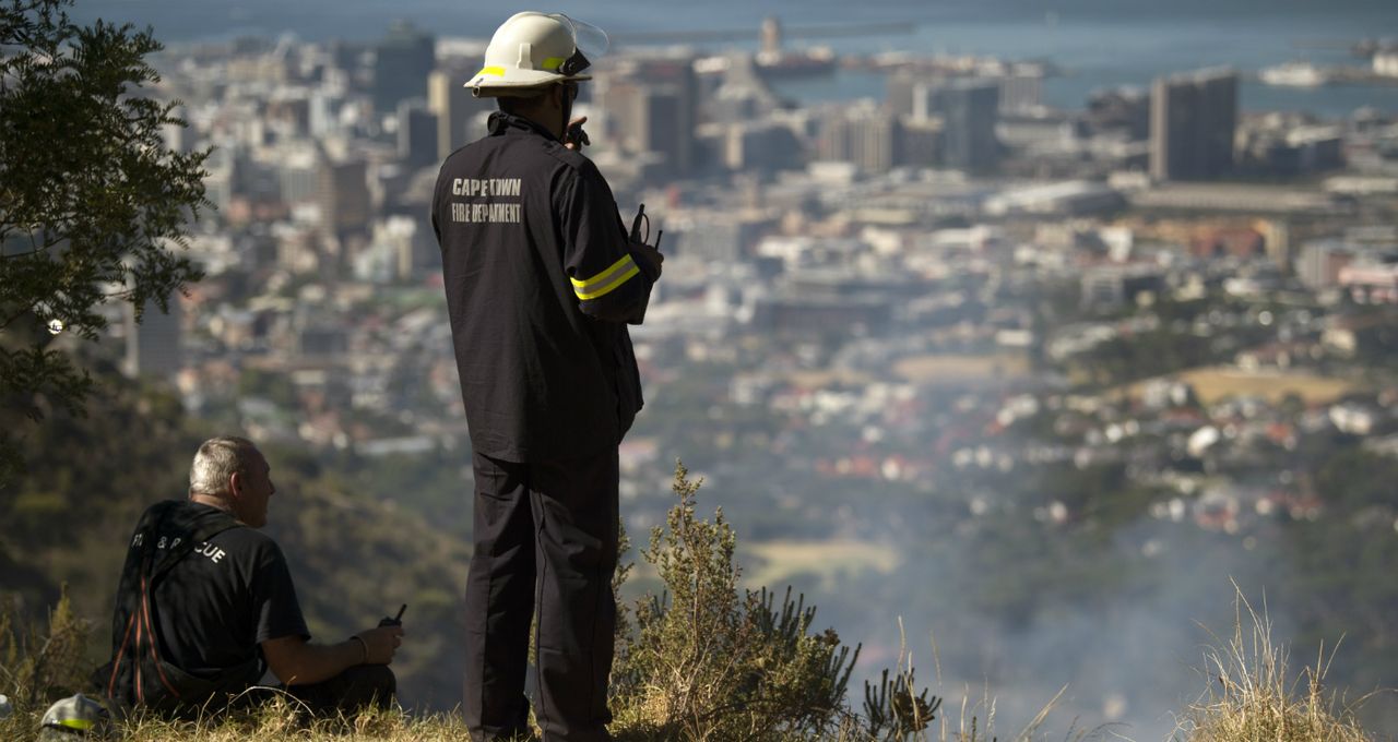 Cape Town firefighters on a hilltop