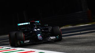 Lewis Hamilton of Great Britain driving the (44) Mercedes AMG Petronas F1 Team Mercedes W11 during practice for the F1 Grand Prix of Italy.