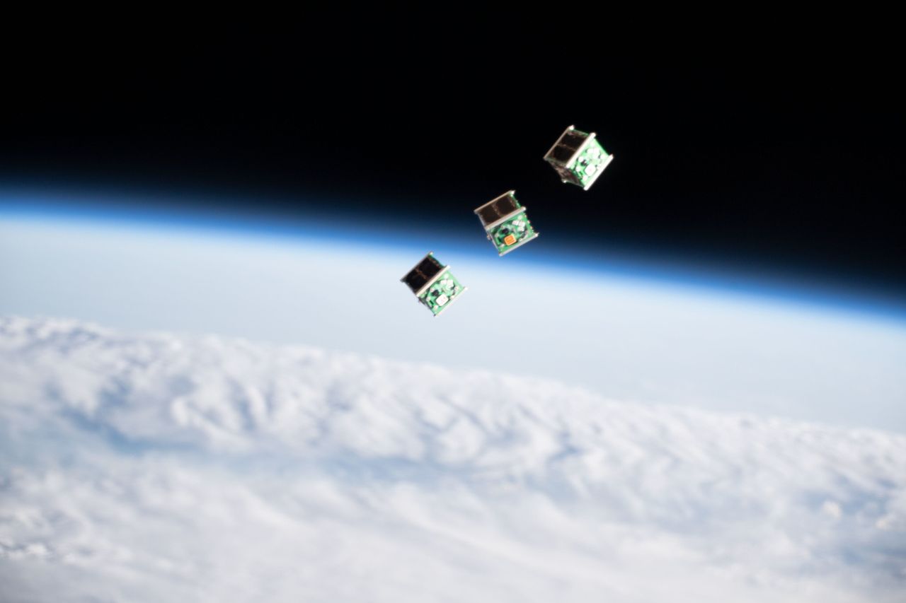The three Cubesats being released into low Earth orbit