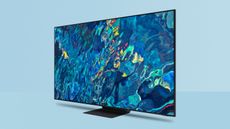 Samsung QN95B TV on blue background