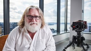 Portrait of American video game developer Gabe Newell, photographed at Valve Corporations offices in Bellevue, Washington, on February 26, 2020.