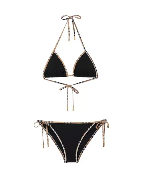 Checkered-Piped Triangle Bikini