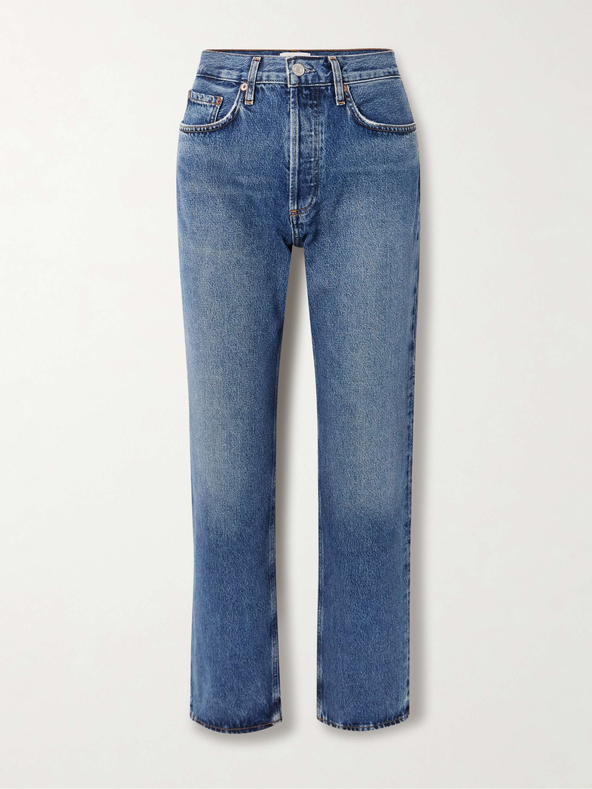 Lana Distressed Mid-Rise Straight-Leg Jeans