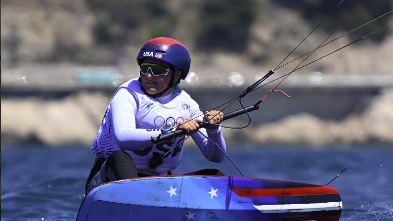 Daniela Moroz of Team United States practices for the sailing live streams at Olympics 2024