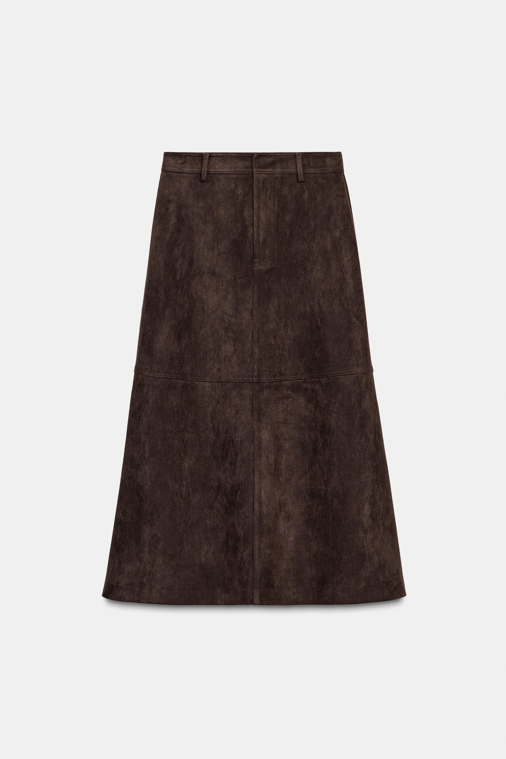 Faux Suede Midi Skirt