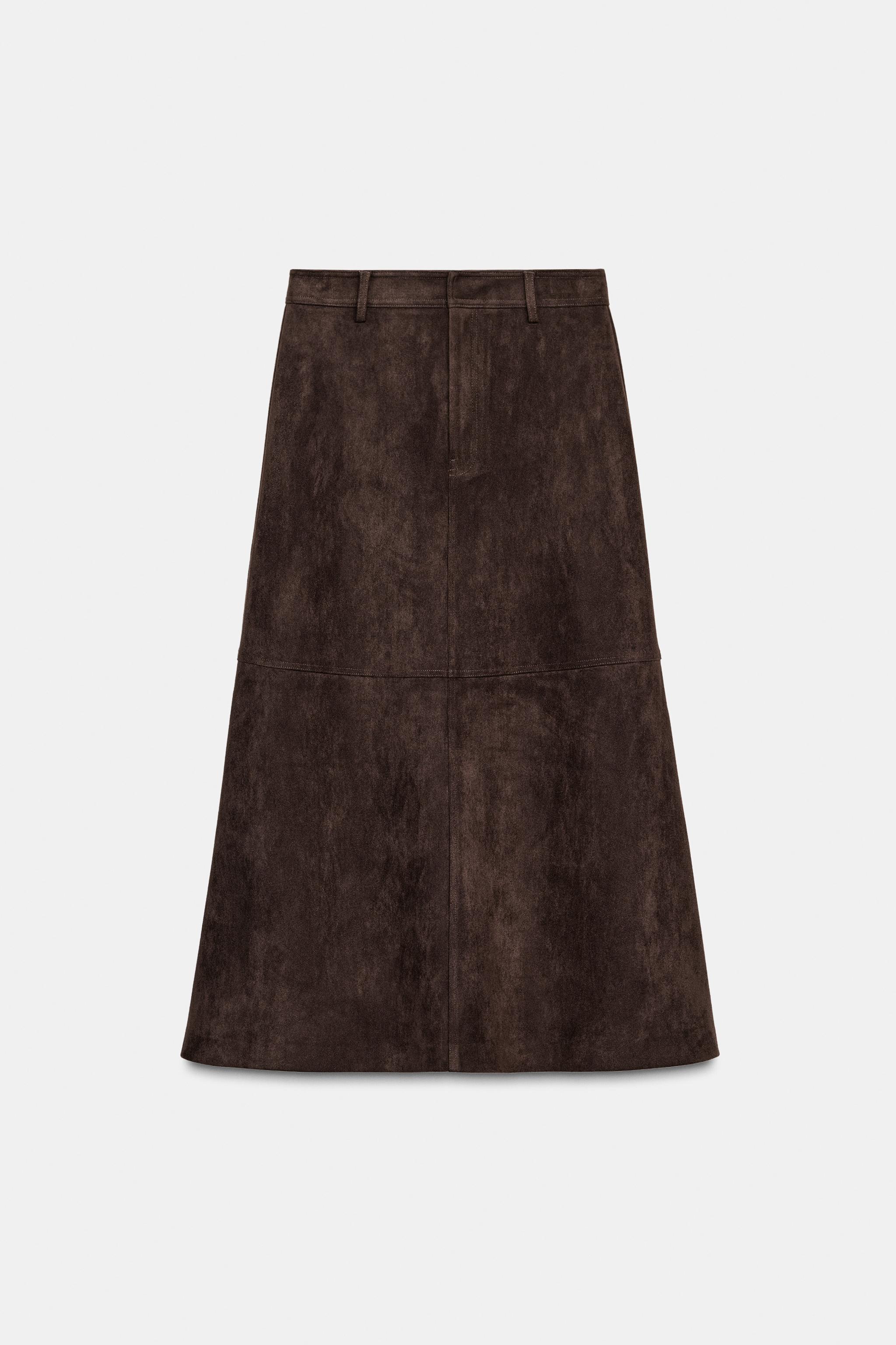 Faux Suede Midi Skirt