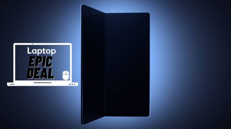 The next Samsung Galaxy foldable against a blue gradient background.