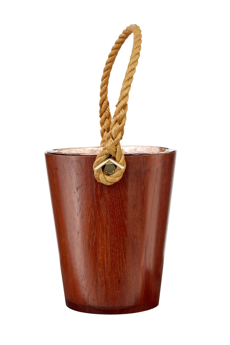 Decorative 20th Century Teak Bucket With Rope Handle