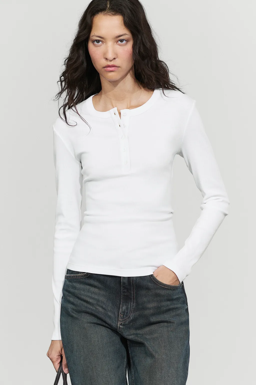 Massimo Dutti, 100% Cotton Long Sleeve Henley T-Shirt