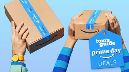 Hands hold Amazon packages