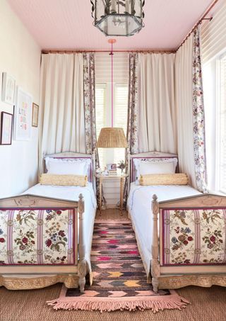 Pink and white twin bedroom