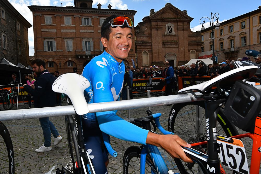 Movistar's Richard Carapaz gets ready to start stage 6 at Tirreno-Adriatico