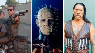 Separate photographs of Arnold Schwarzenegger as The terminator, Pinhead from Hellraiser and actor Danny Trejo