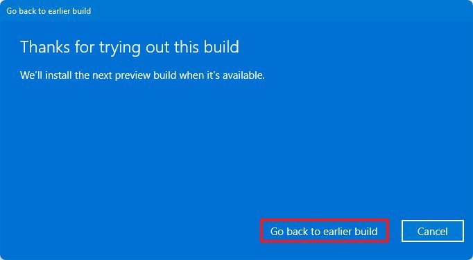 Windows 11 rollback to earlier build option