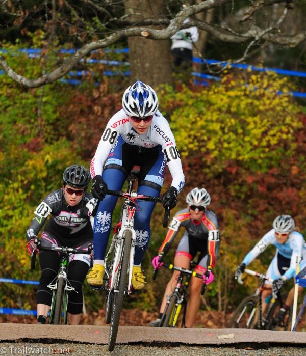 Frances Morrison (JAM Fund/NCC/Vittoria) leads a group over the railroad crossing