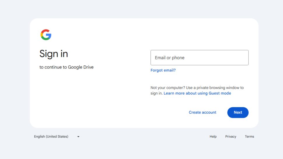 Website screenshot of Google Drive (August, 2025)