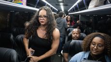 Texas Democrats board a bus in Illinois after leaving Texas to block redistricting vote