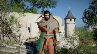 Crimson Desert Treasure Map 7: Kliff standing next to a model castle.