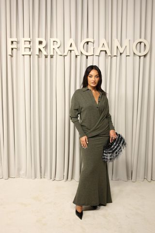 Amina Muaddi attends the Ferragamo show