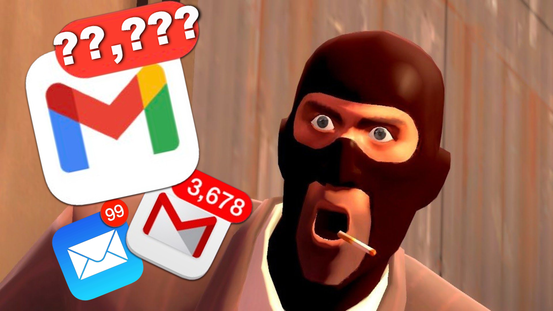 TF2 spy looking in horror at unread emails