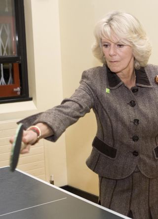 Queen Camilla playing table tennis