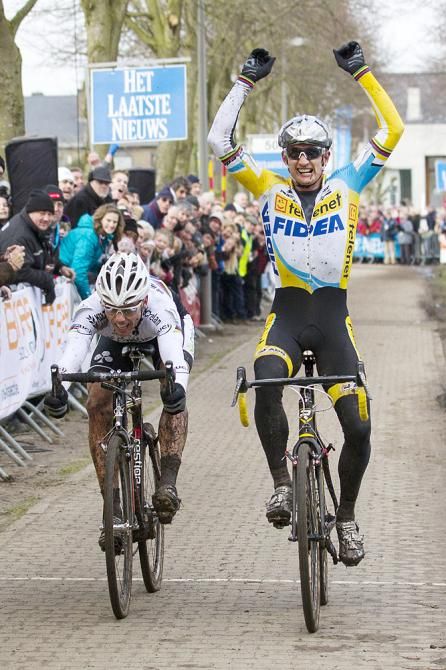 Wellens celebrates his victory over Sven Nys in Maldegem