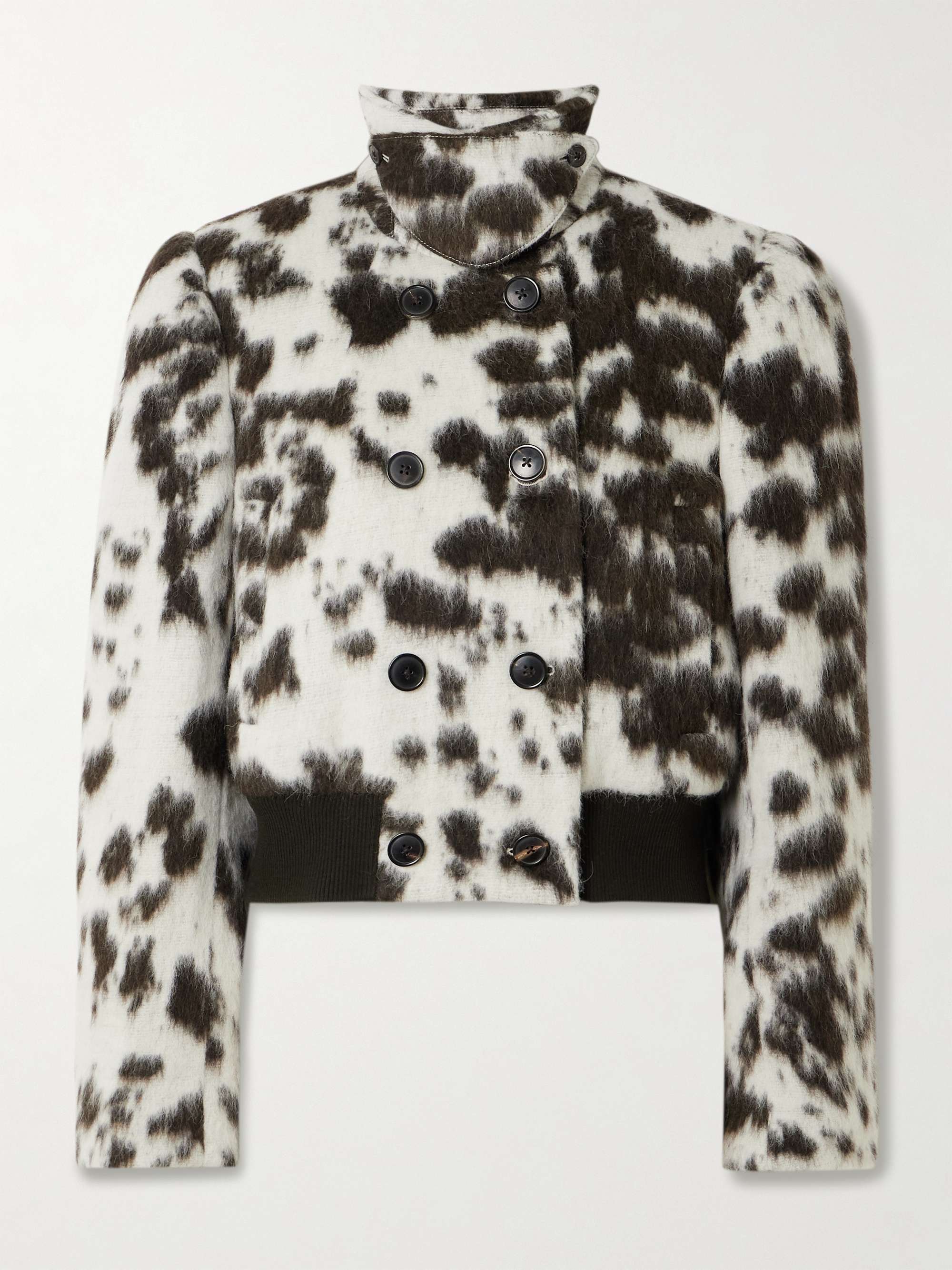 Cow-Print Wool-Blend Double-Breasted Jacket