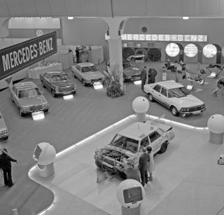 Mercedes-Benz displayed the Experimental Safety Vehicle ESF 22 at the 1974 Geneva Motor Show alongside a number of Sacco classics