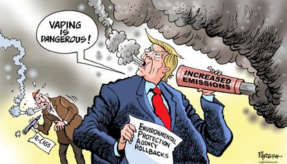 Political Cartoon U.S. Trump Vaping Emissions