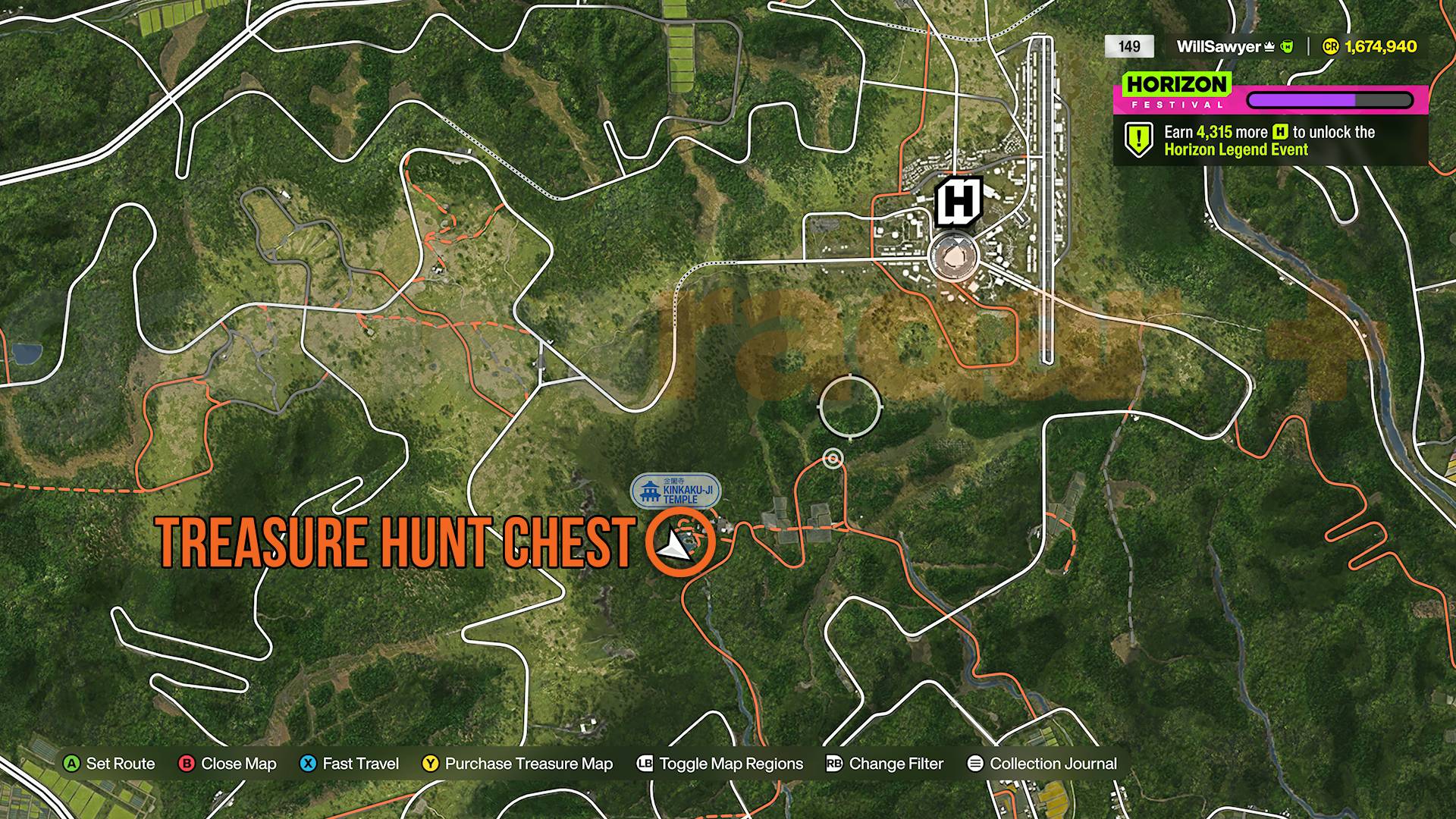 Forza Horizon 6 Treasure Hunt Ohtani Kinkaku-Ji Temple marked on map