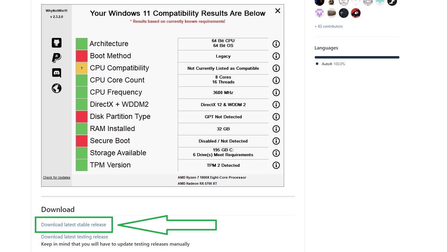 How to check Windows 11 compatibility if PC Health Check doesn't work step 1: Download WhyNotWin11 from GitHub