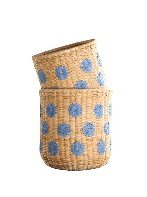 Lita Woven Banana Bark Embroidered Floral Baskets