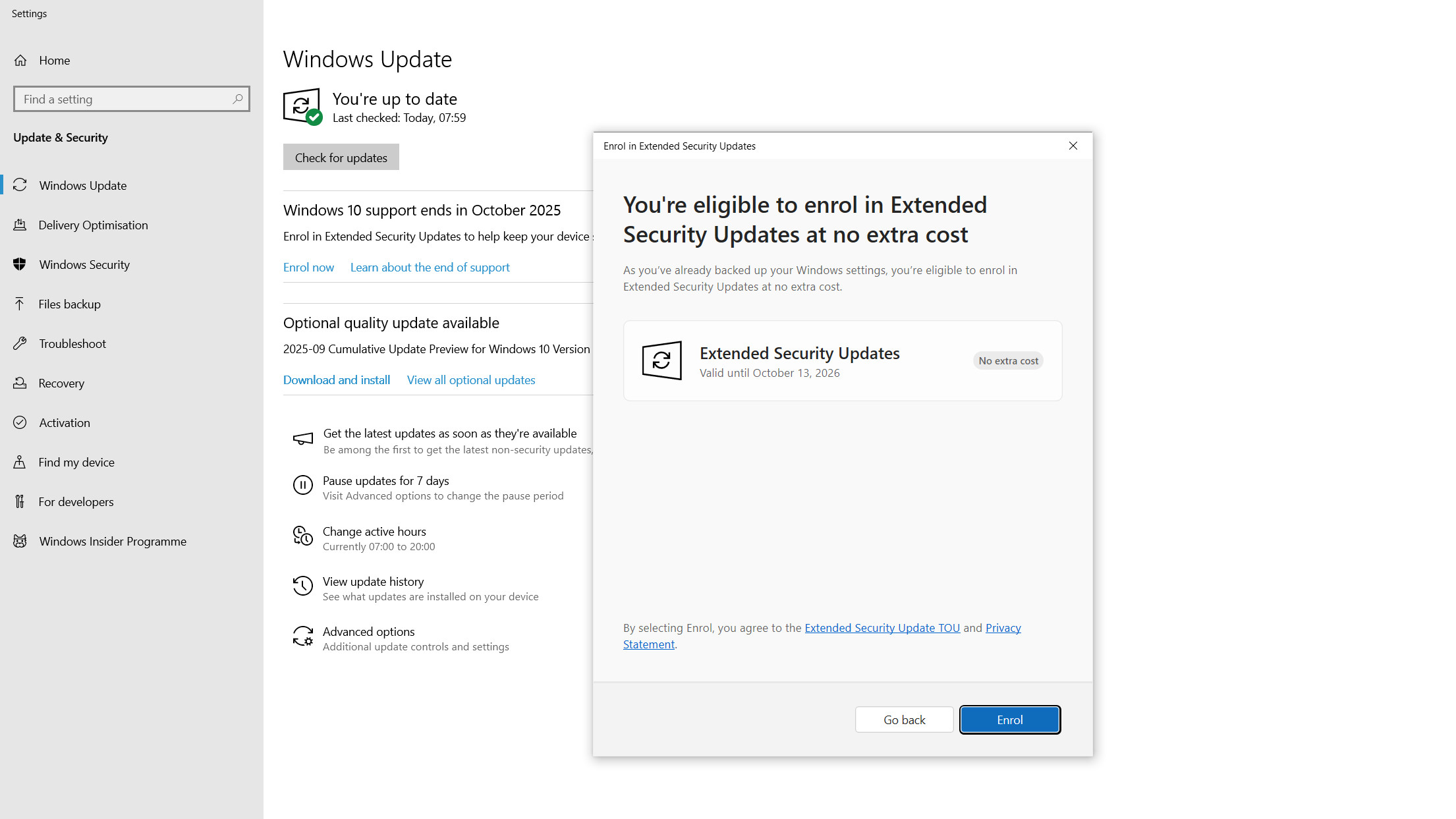 Windows 10 Extended Support Updates enrolment