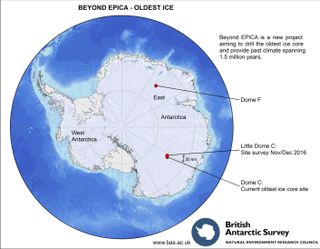 A map of potential drilling sites shows where the EPICA research team will travel to in Antarctica.