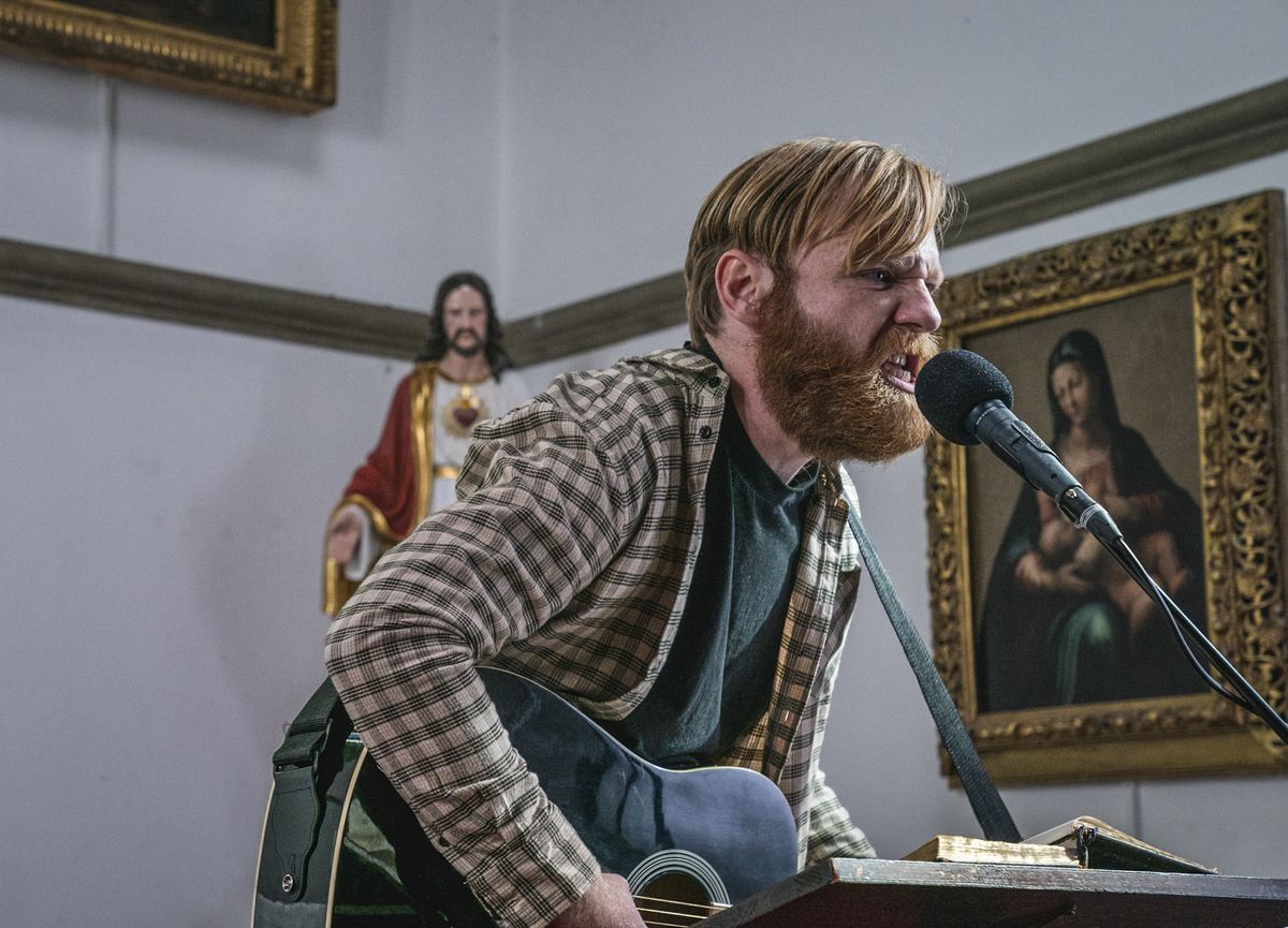 Brian Gleeson as slacker musician Frank in Frank of Ireland.