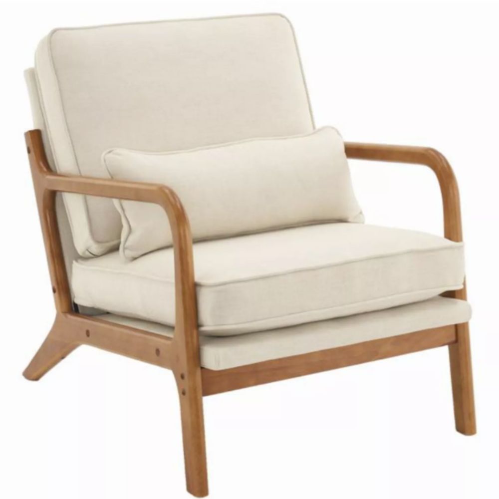 Cream and wood mid-century-style chair