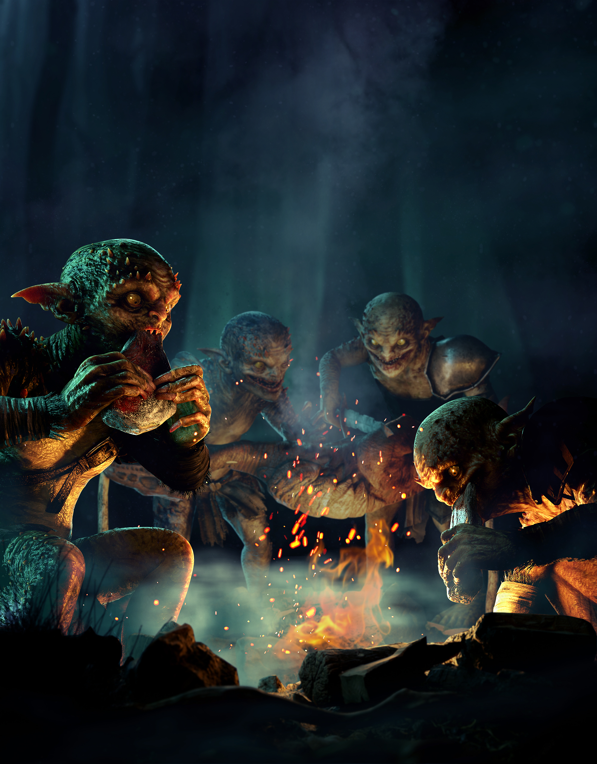 Goblins sitzen am Feuer
