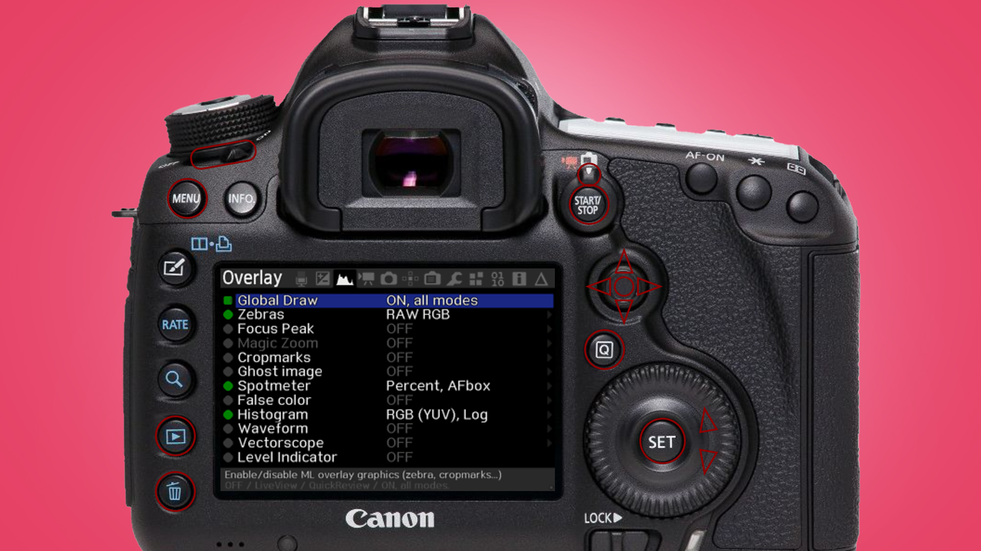 Una cámara Canon con el software Magic Lantern