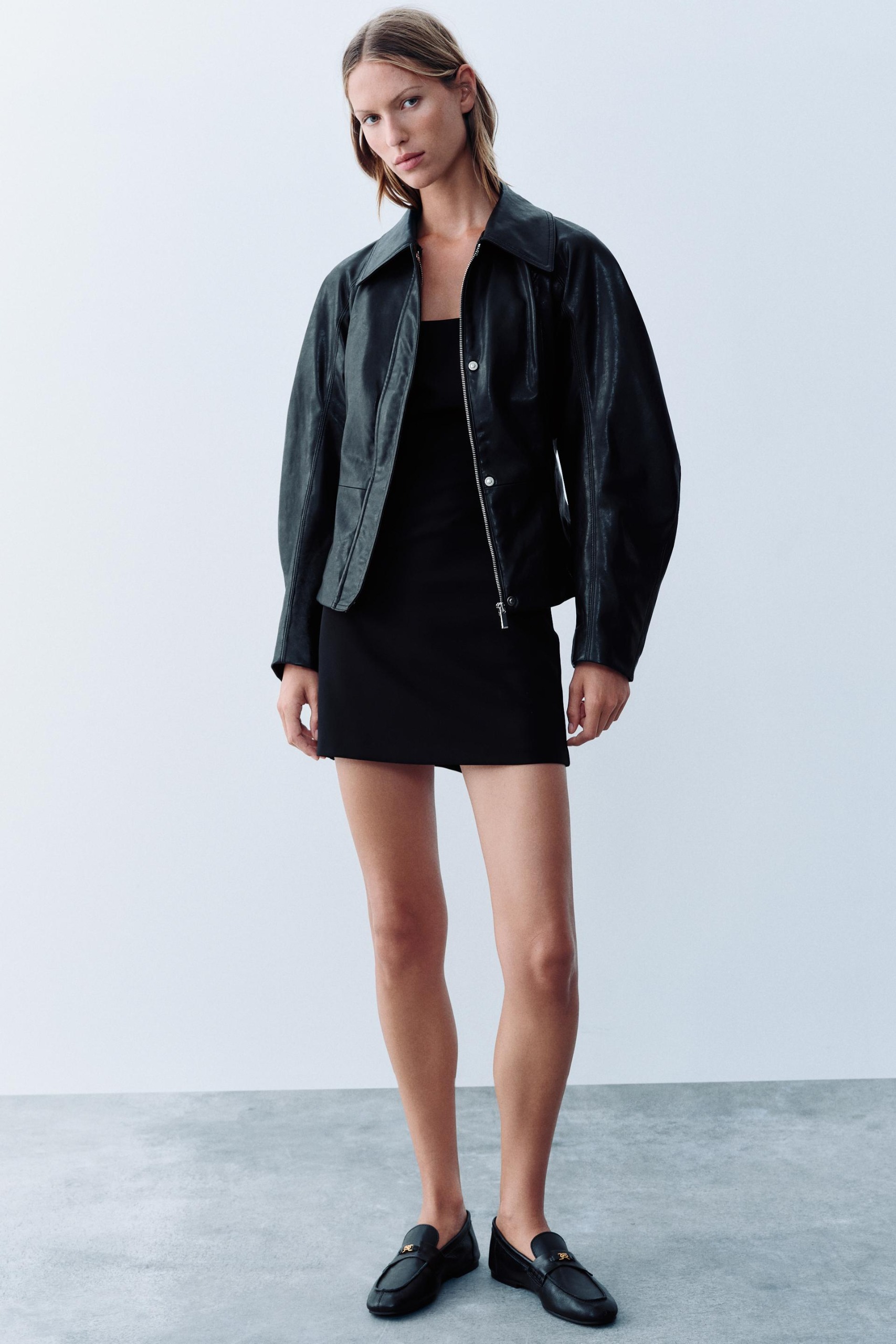 Leather-Effect Belted Jacket - Black - Xs