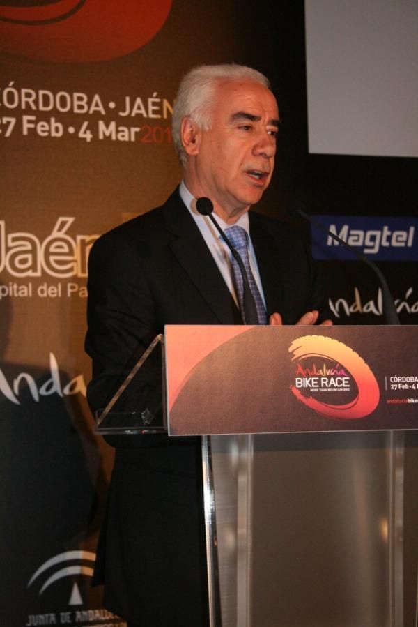 Luciano Alonso, Andaluc&iacute;a Tourism Minister speaks at the Andaluc&iacute;a Bike Race presentation
