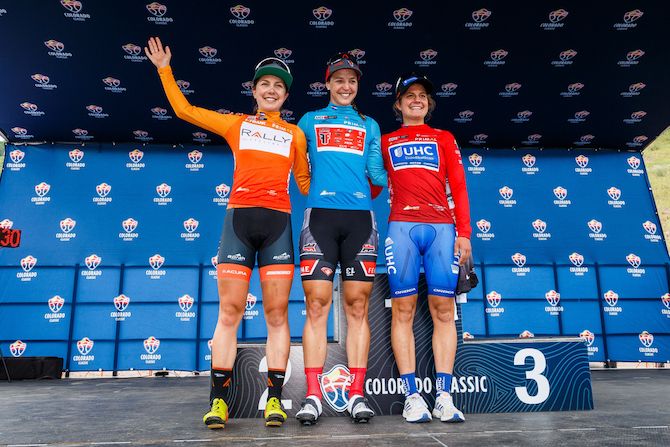 The leaders' jerseys after stage 1 of the 2018 Colorado Classic Women's Race