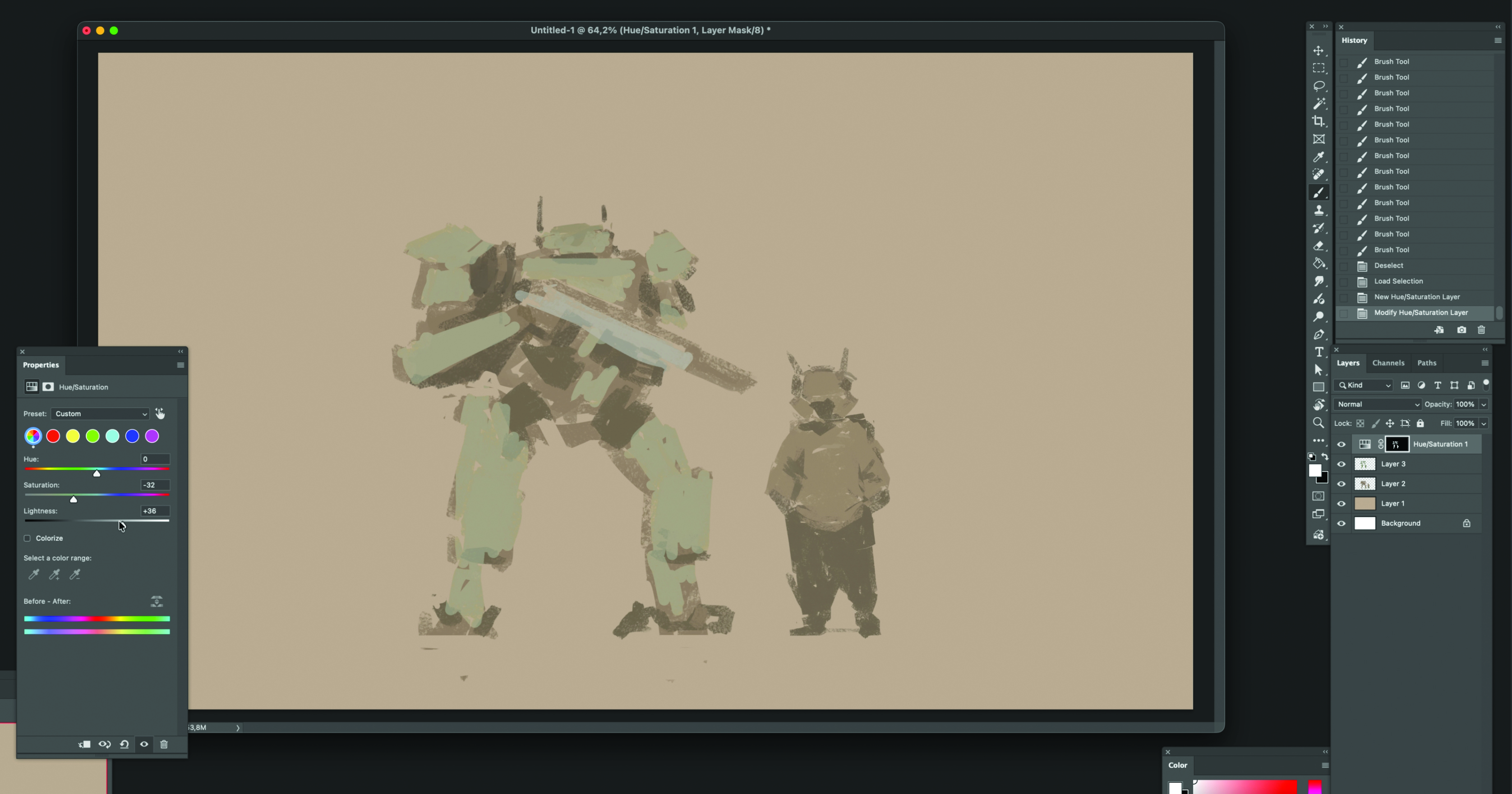 Part of the process of creating concept art with a robot character