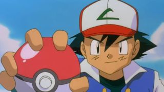 Ash Ketchum holding a Poke Ball in Pokemon: The First Movie