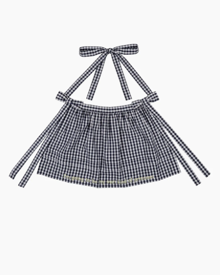 Blue gingham apron.