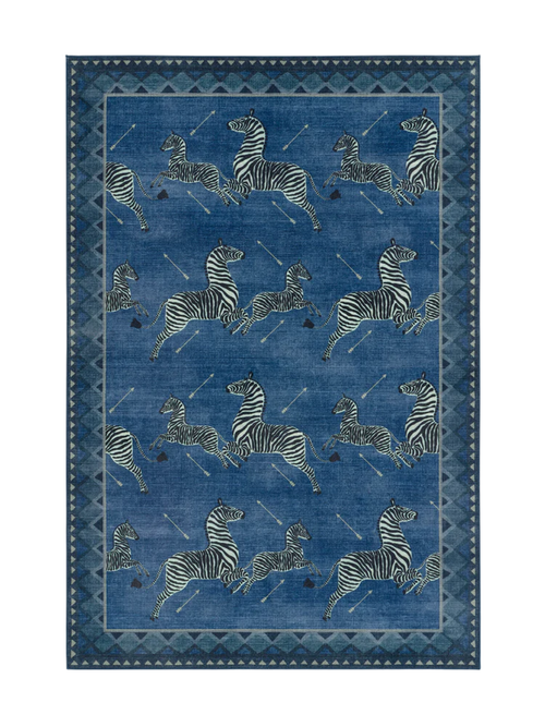 Zebras Blue Rug, 6' x 9'