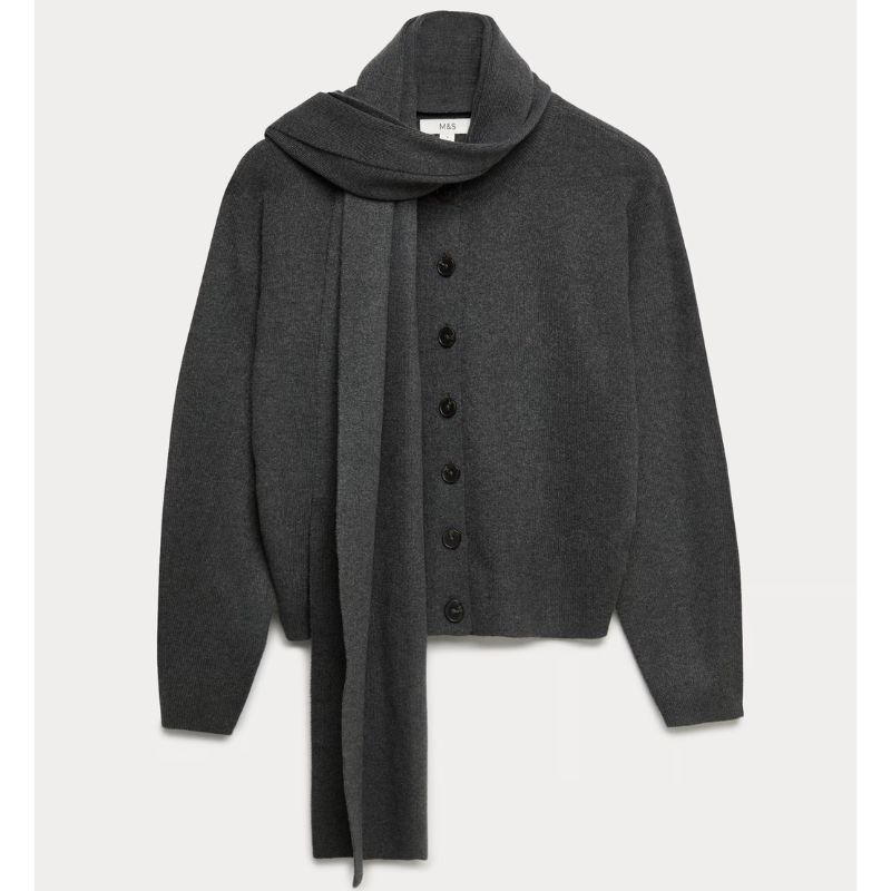 M&S , Air-Yarn Scarf-Neck Cardigan