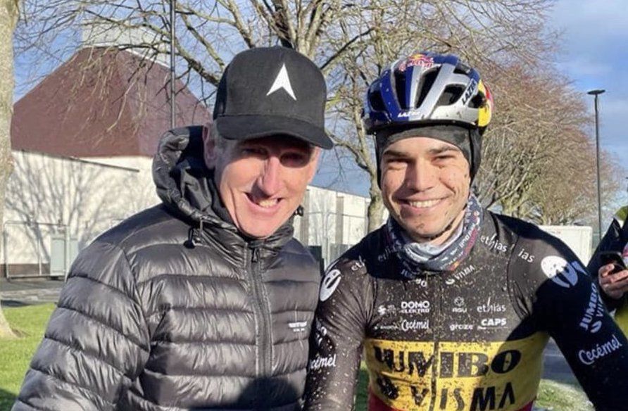 Sean Kelly and Wout van Aert at the Dublin World Cup cyclocross