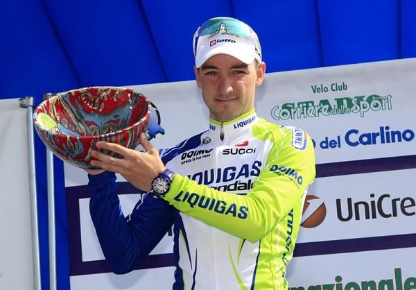 Elia Viviani (Liquigas - Cannondale) on the podium