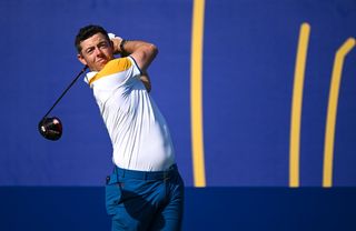 Rory McIlroy hits his tee shot at the Ryder Cup