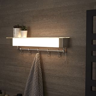 bathroom with brown wall and illuminated tower rail